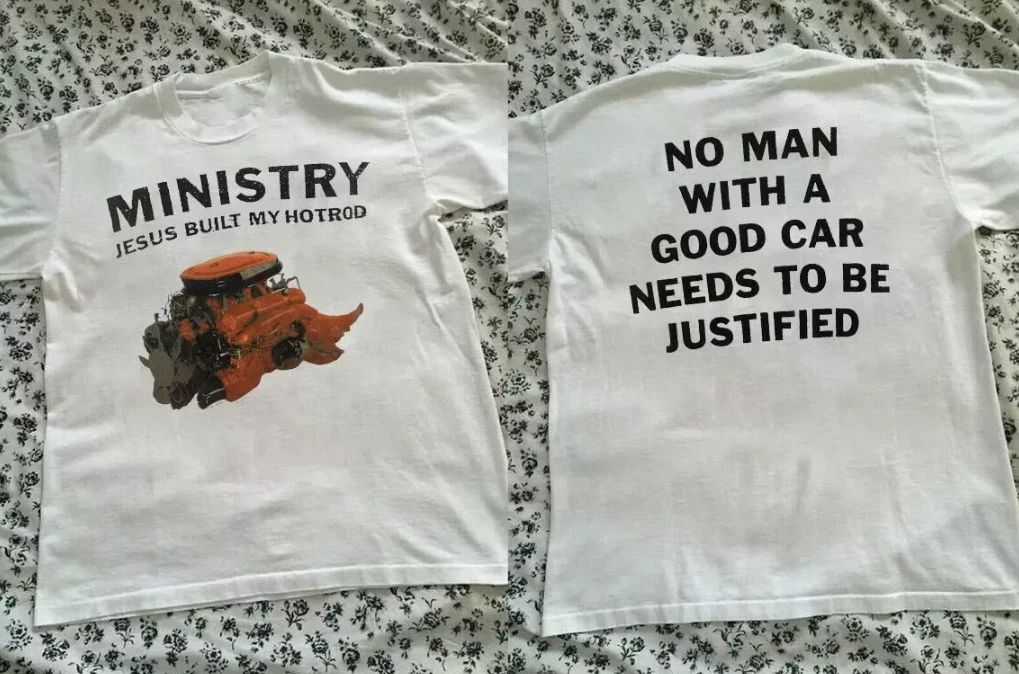 Vintage 1992 MINISTRY Jesus Built My Hotrod Album Promo T-Shirt Unisex T-shirt, Sweatshirt, Hoodie, Long Sleeve Tee - T-Shirt, Sweatshirt, Hoodie