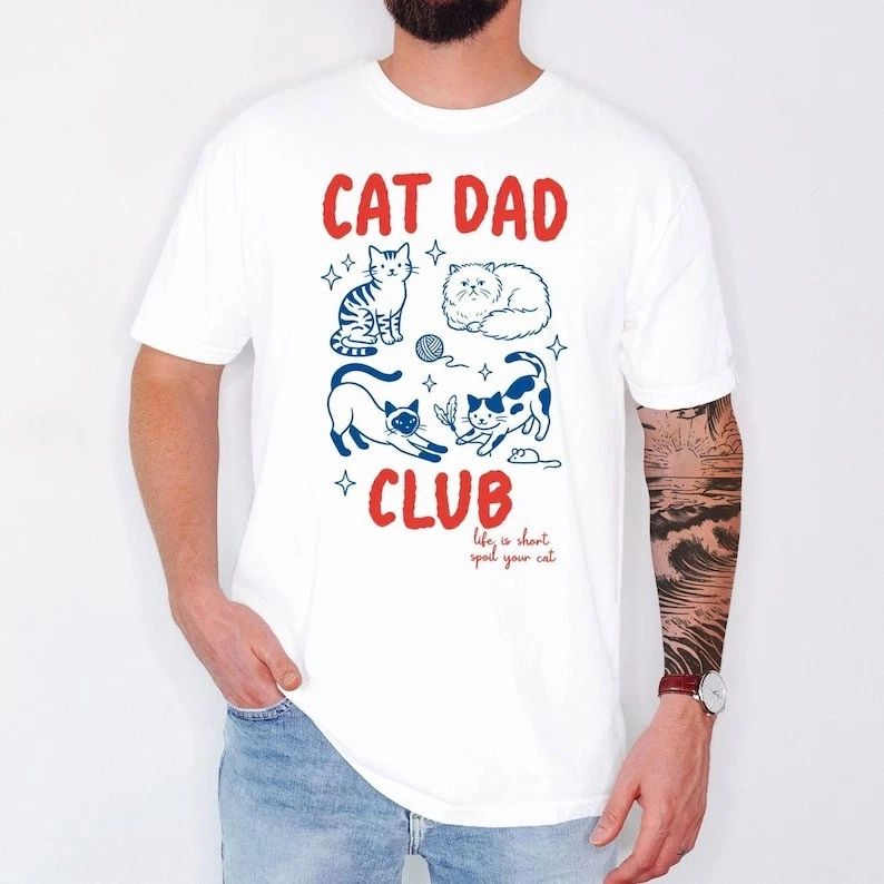 Cat Dad Club T-Shirt | Retro Feline Lover Graphic Tee Unisex T-shirt, Sweatshirt, Hoodie, Long Sleeve Tee - T-Shirt, Sweatshirt, Hoodie
