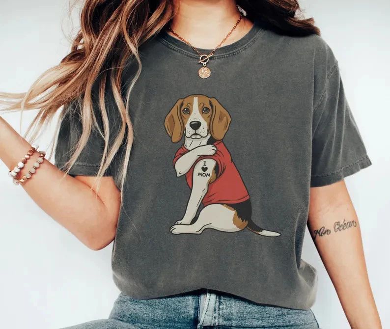 Beagle Tattoo Dog T-Shirt I Love Mom Retro Animal Lover Graphic Tee Unisex T-shirt, Sweatshirt, Hoodie, Long Sleeve Tee - T-Shirt, Sweatshirt, Hoodie