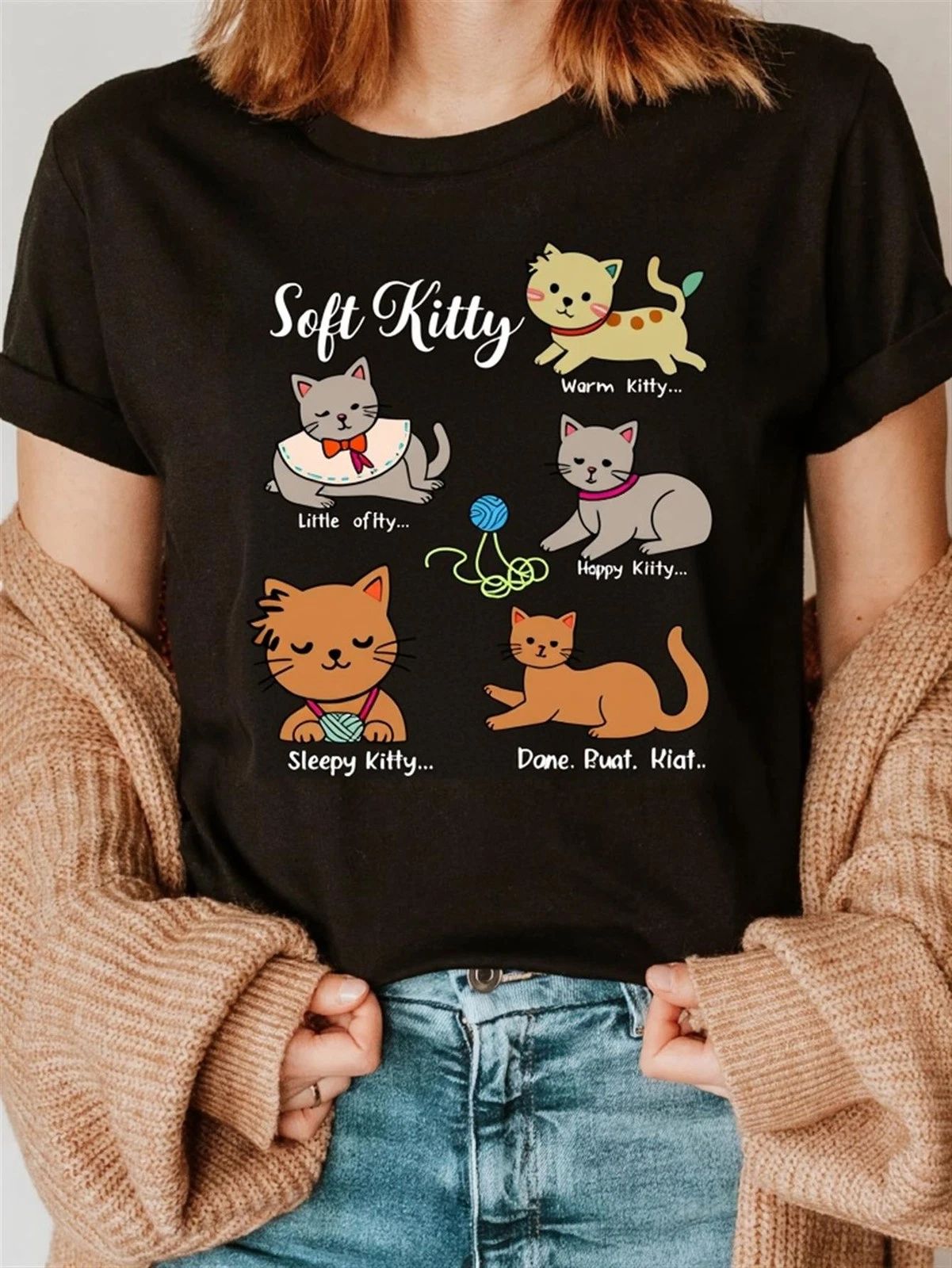 Women'S & Unisex Black Cat Print T-Shirt with Cute Kitty Phrases & Tabby Cat D Unisex T-shirt, Sweatshirt, Hoodie, Long Sleeve Tee - T-Shirt, Sweatshirt, Hoodie