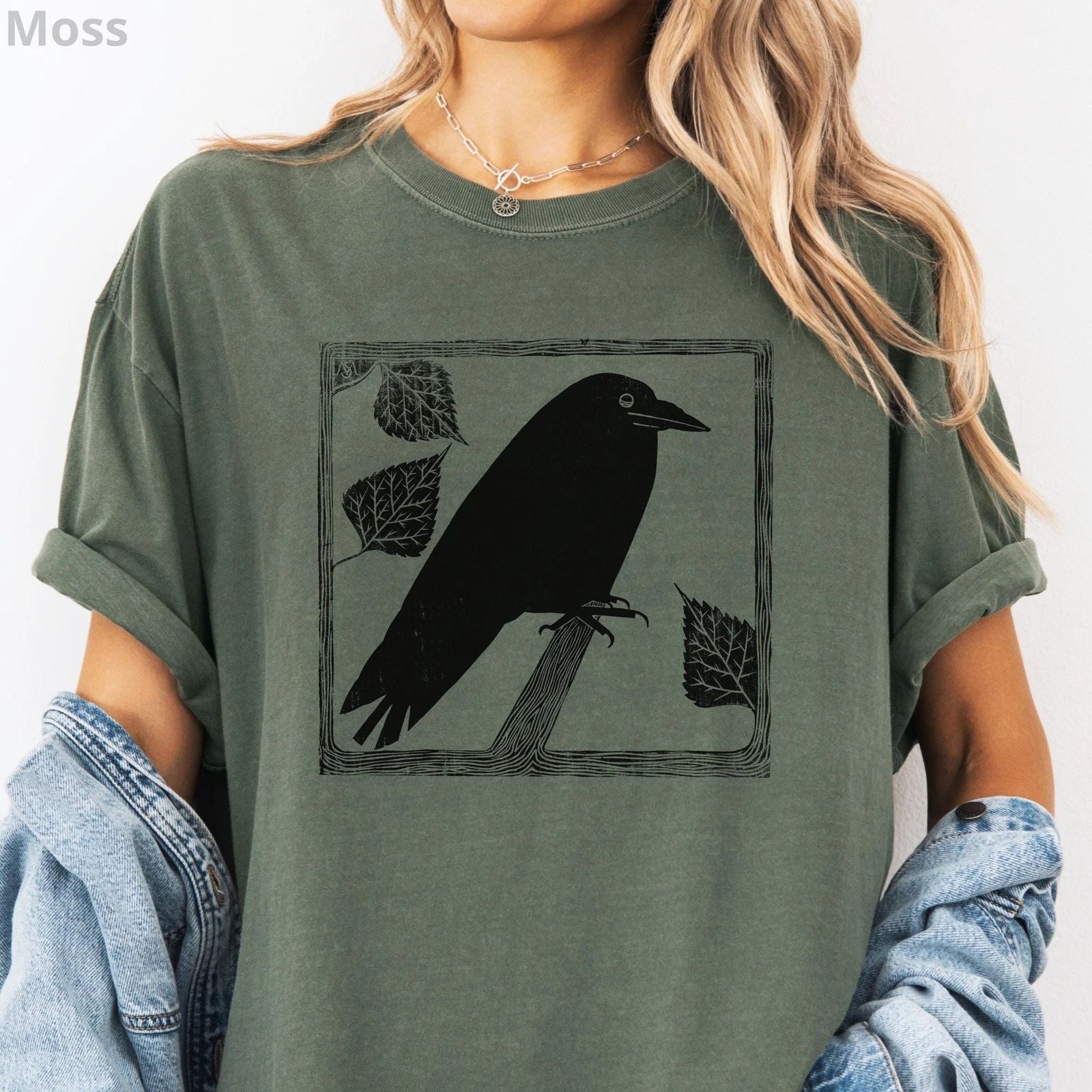 Linocut Raven Shirt, 100 Cotton Unisex Comfort Colors Dark Academia Aesthetic Unisex T-shirt, Sweatshirt, Hoodie, Long Sleeve Tee - T-Shirt, Sweatshirt, Hoodie