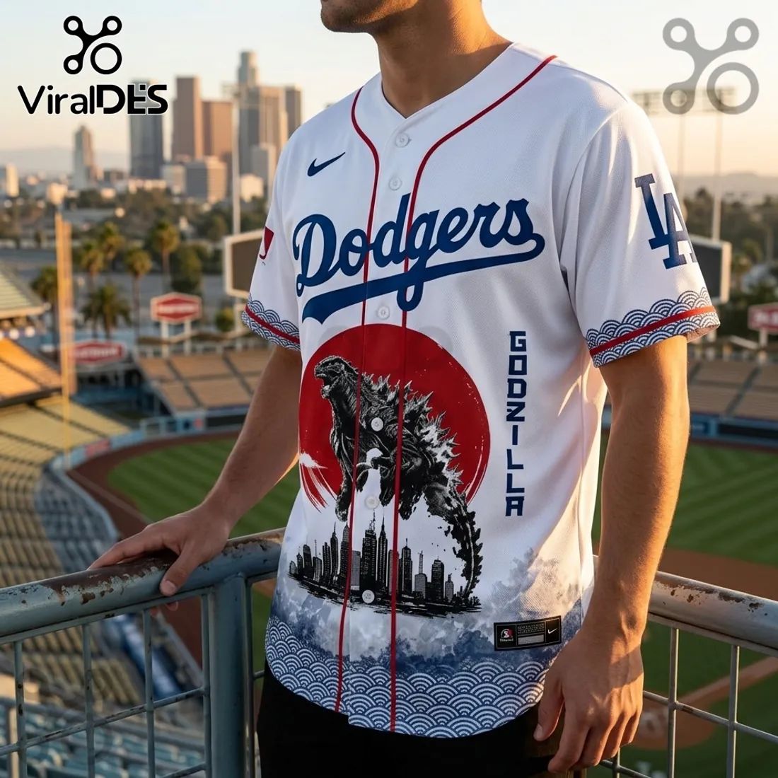 Godzilla Minus One x Los Angeles Dodgers 2026 Baseball Jersey baseball jersey product view 3
