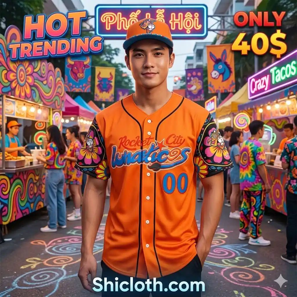 Rocket City Trash Pandas Rawlings Orange Lunaticos 2026 Jersey sports jersey product view 2