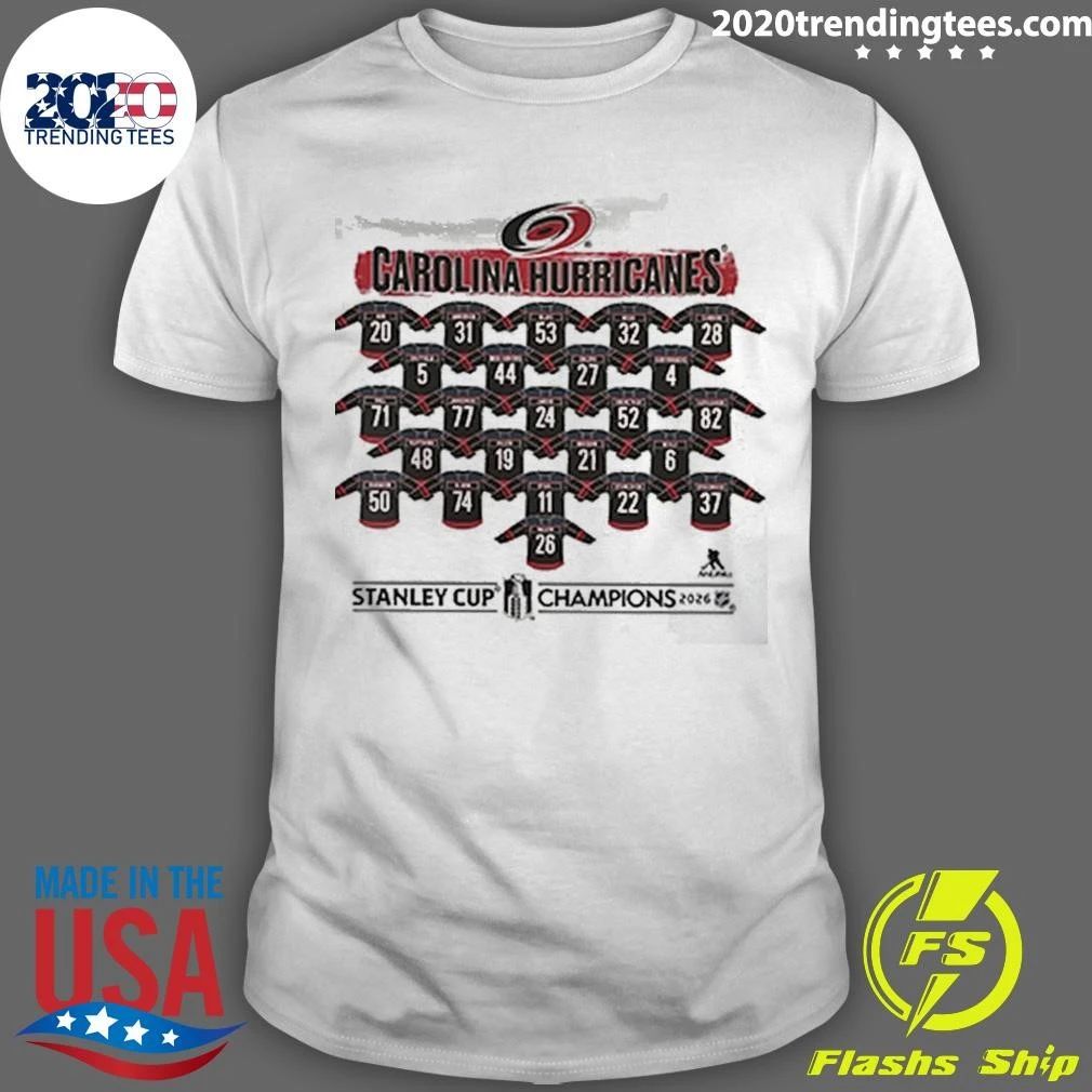 Carolina Hurricanes 2026 Stanley Cup Champions Roster V-neck 2 Sided Shirt Unisex T-shirt, Sweatshirt, Hoodie, Long Sleeve Tee - T-Shirt, Sweatshirt, Hoodie