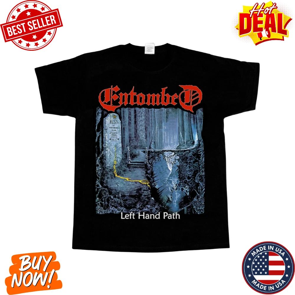 Entombed Inspired Clandestine Left Hand Path Fan Made Reprint Black T-Shirt Unisex T-shirt, Sweatshirt, Hoodie, Long Sleeve Tee - T-Shirt, Sweatshirt, Hoodie