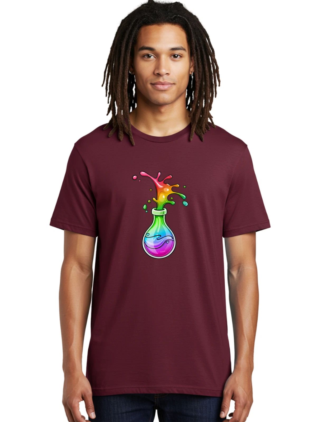Rainbow-Potion-Bottle Mens Graphic Tee, 100% Cotton, Casual Summer Wear Unisex T-shirt, Sweatshirt, Hoodie, Long Sleeve Tee - T-Shirt, Sweatshirt, Hoodie