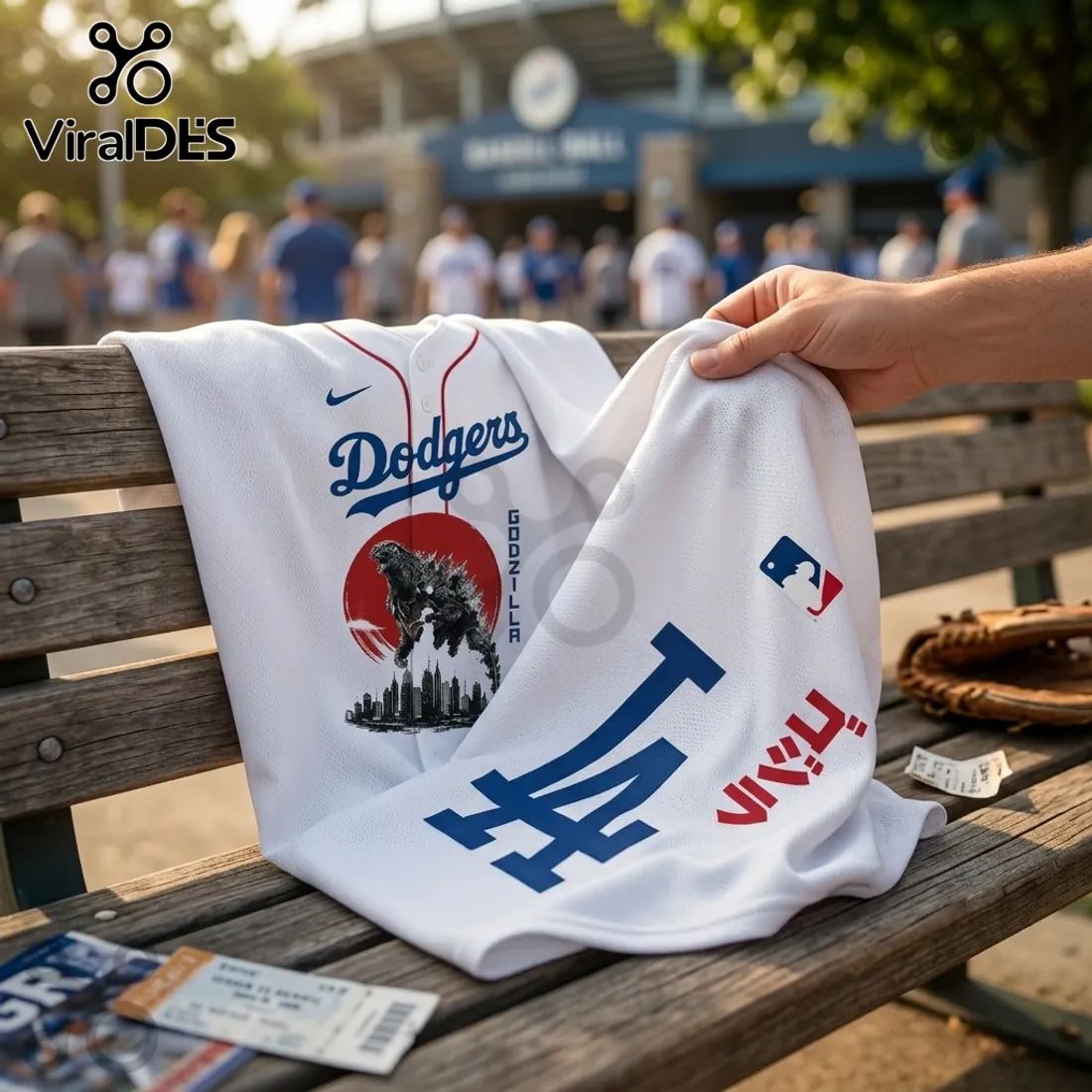 Godzilla Minus One x Los Angeles Dodgers 2026 Baseball Jersey baseball jersey product view 2