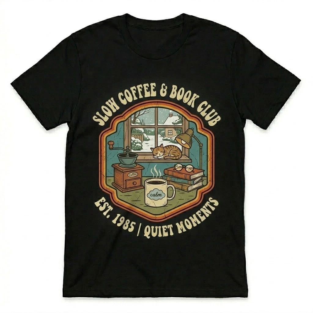 Vintage Slow Coffee Book Club Shirt Est 1985 Cat Lover Gift Tee Retro Black Top Unisex T-shirt, Sweatshirt, Hoodie, Long Sleeve Tee - T-Shirt, Sweatshirt, Hoodie