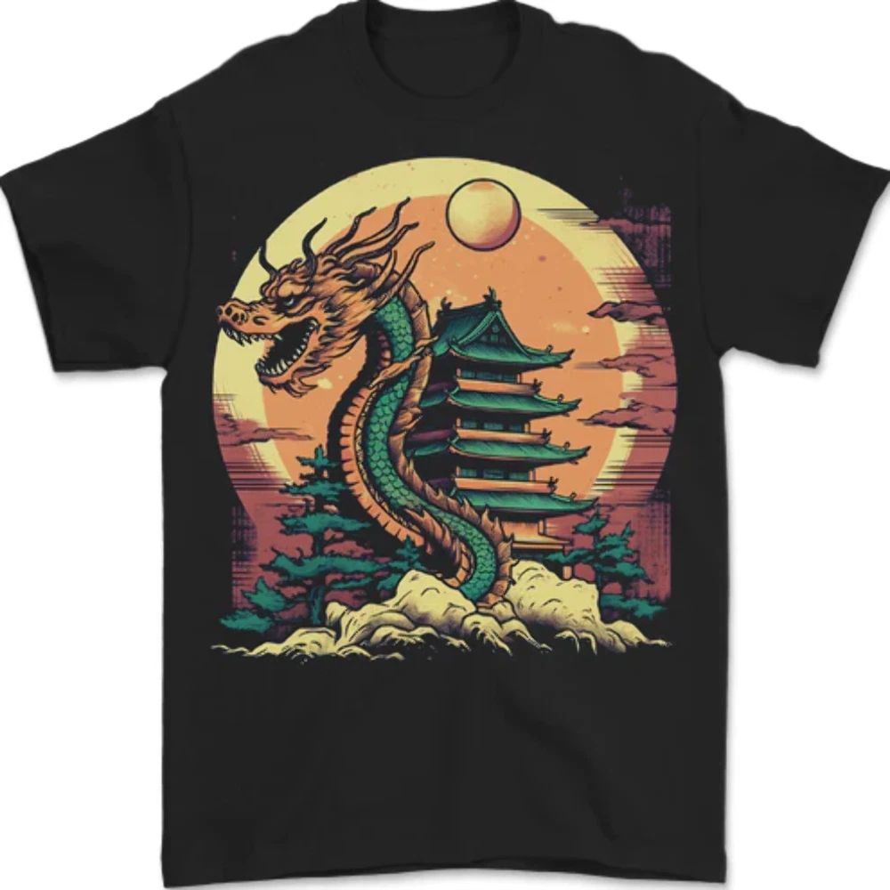Fantasy Dragon Pagoda Mens T-Shirt 100% Cotton Unisex T-shirt, Sweatshirt, Hoodie, Long Sleeve Tee - T-Shirt, Sweatshirt, Hoodie