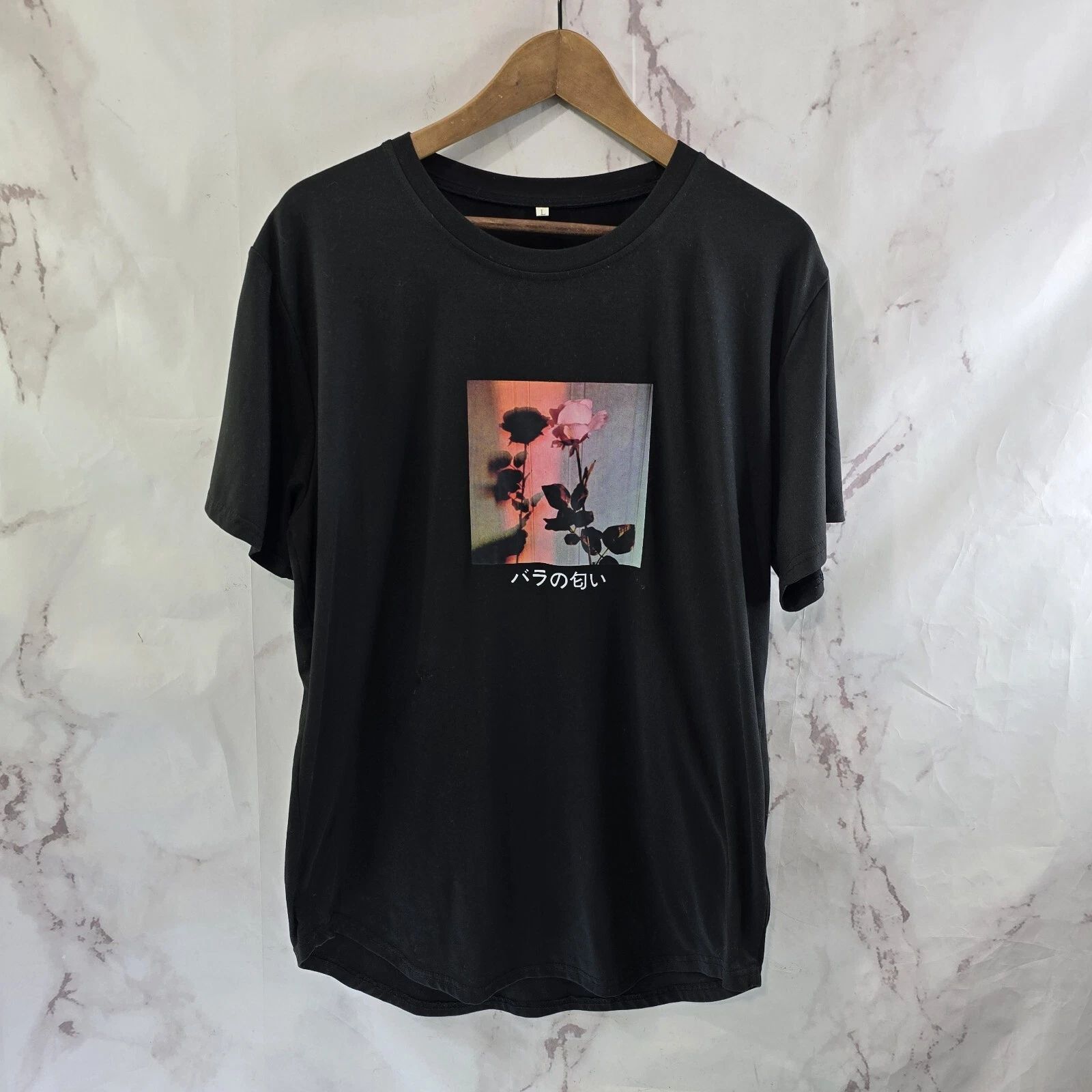 Shein T Shirt Mens Large Black Rose Soft Tee Crew Neck Short Sleeve Aesthetic Unisex T-shirt, Sweatshirt, Hoodie, Long Sleeve Tee - T-Shirt, Sweatshirt, Hoodie