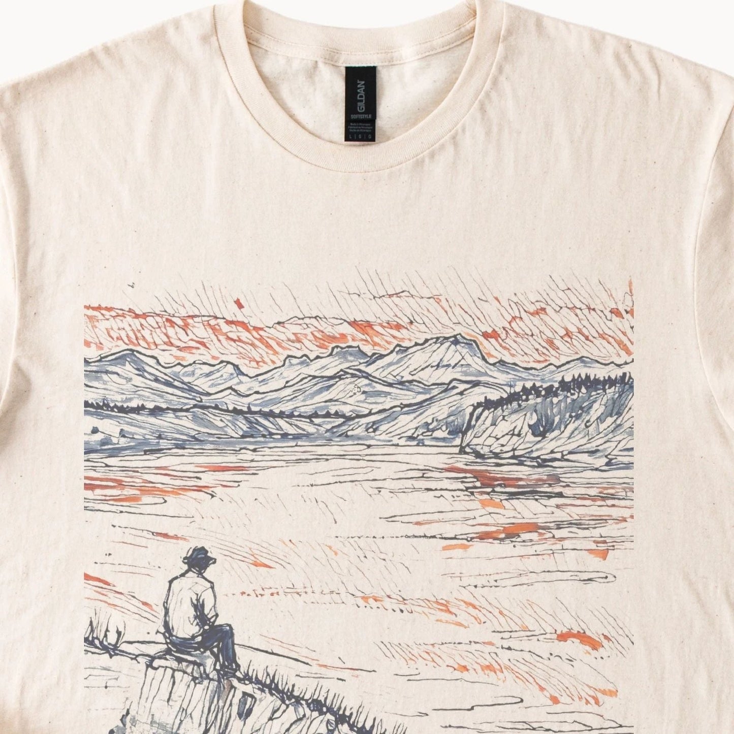 Dramatic Sunrise Fishing Scene Landscape Graphic Tee Surreal Mountain Art Design Unisex T-shirt, Sweatshirt, Hoodie, Long Sleeve Tee - T-Shirt, Sweatshirt, Hoodie