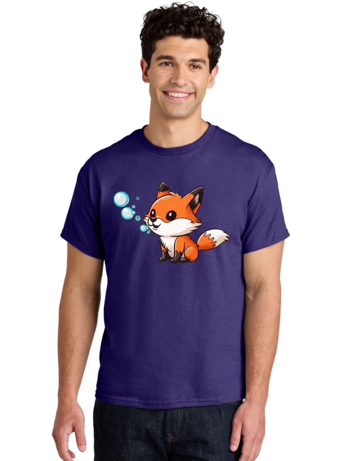 Cute-Cartoon-Fox Mens Graphic Tee, 100% Cotton, Casual Summer Wear Unisex T-shirt, Sweatshirt, Hoodie, Long Sleeve Tee - T-Shirt, Sweatshirt, Hoodie