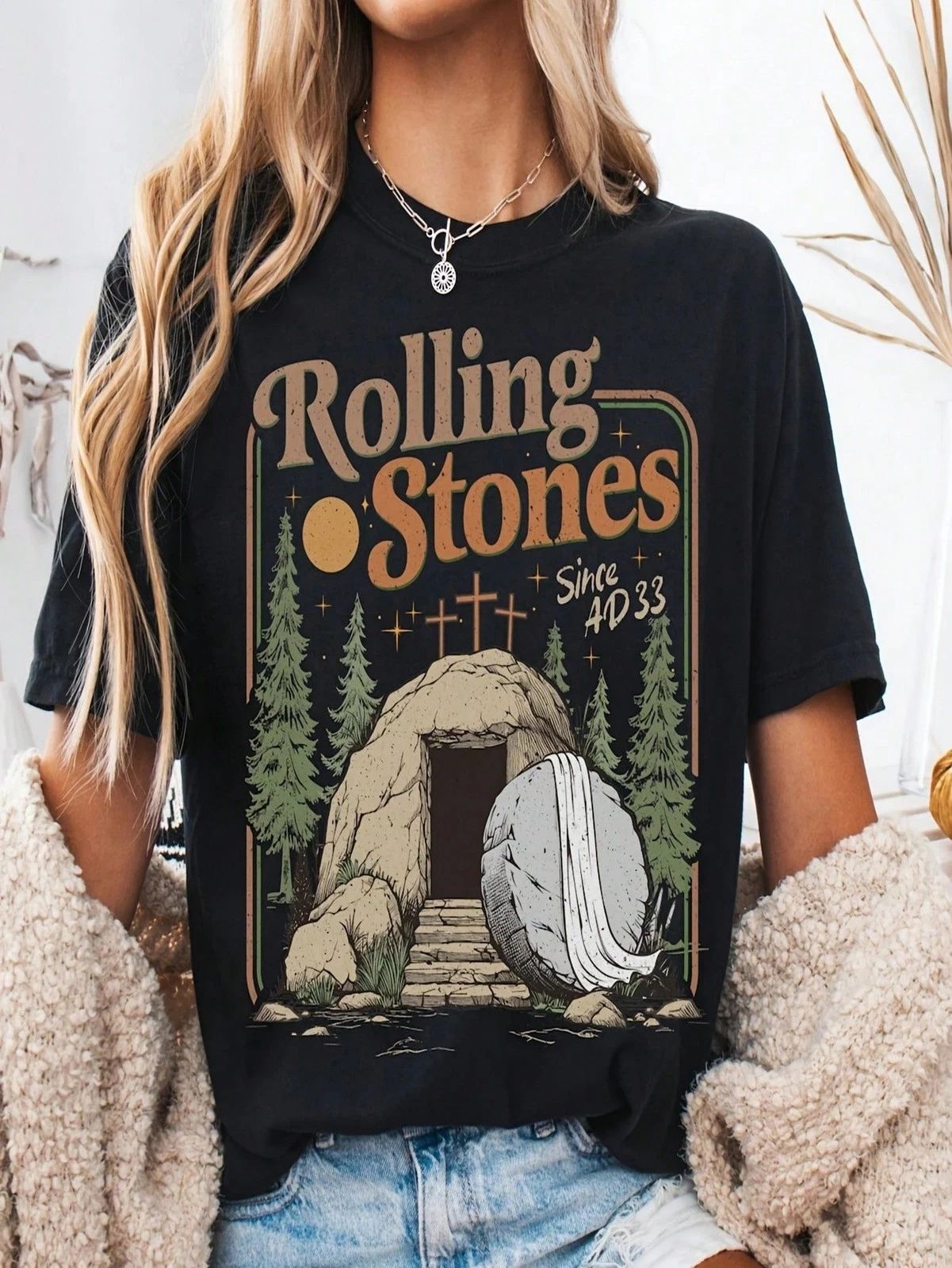 Rolling Christian T-Shirt,  Stones Easter Clothing, Jesus Christ Shirt Unisex T-shirt, Sweatshirt, Hoodie, Long Sleeve Tee - T-Shirt, Sweatshirt, Hoodie