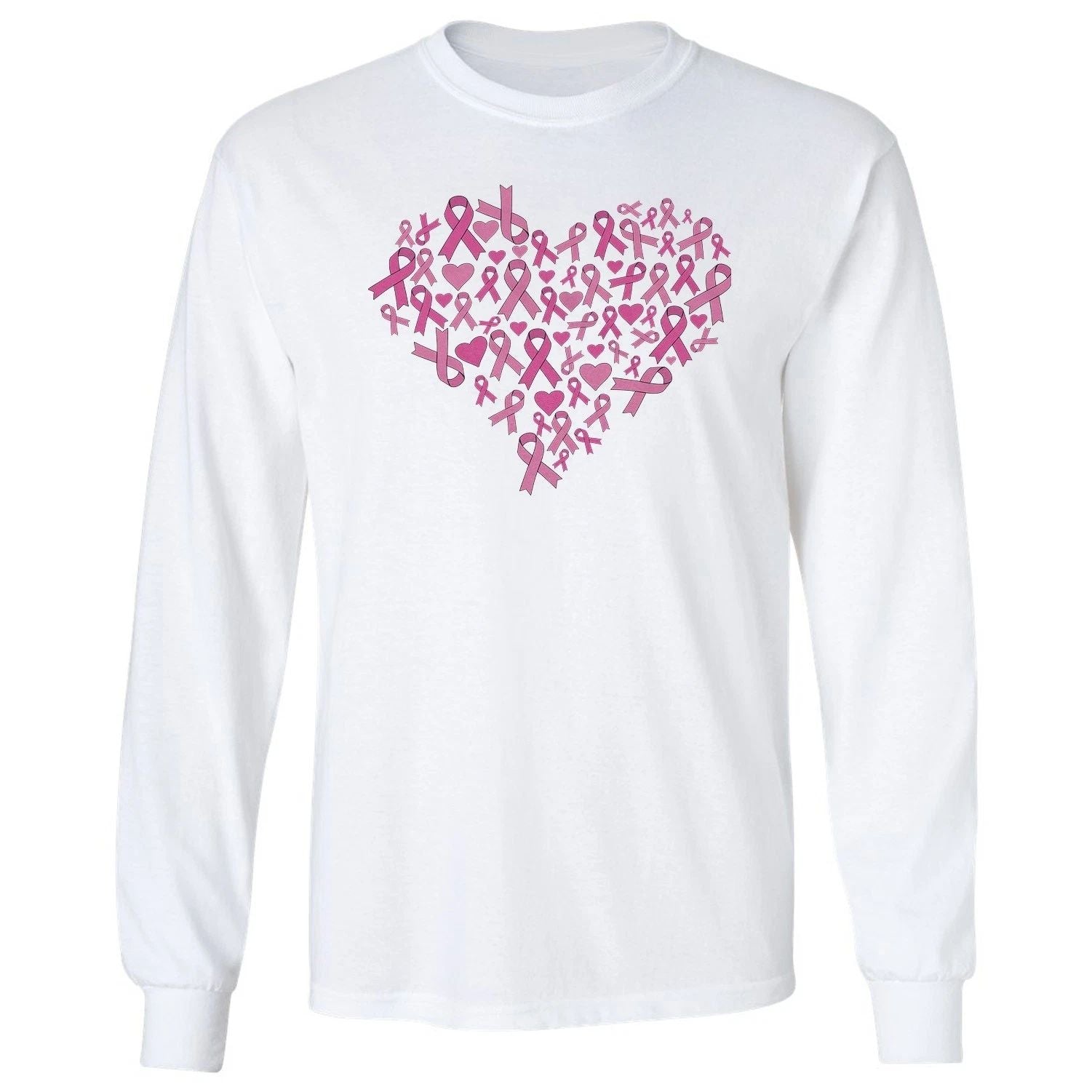 Pink Ribbons Heart Graphic - Breast Cancer Awareness Long Sleeve T-Shirt Unisex T-shirt, Sweatshirt, Hoodie, Long Sleeve Tee - T-Shirt, Sweatshirt, Hoodie