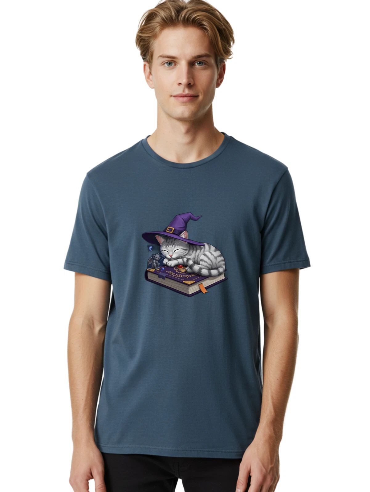 Sleeping-Cat-Wizard-1 Mens Graphic Tee, 100% Cotton, Casual Summer Wear Unisex T-shirt, Sweatshirt, Hoodie, Long Sleeve Tee - T-Shirt, Sweatshirt, Hoodie