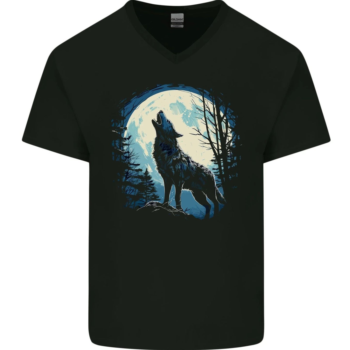 Moonlit Howling Wolf Fantasy Mens V-Neck Cotton T-Shirt Unisex T-shirt, Sweatshirt, Hoodie, Long Sleeve Tee - T-Shirt, Sweatshirt, Hoodie