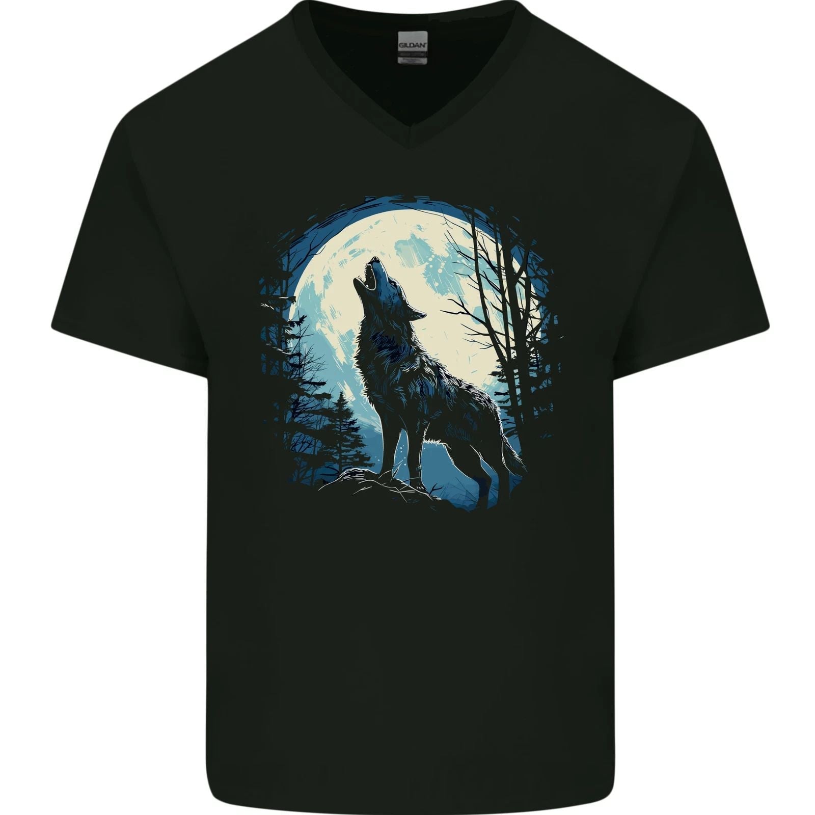 Moonlit Howling Wolf Fantasy Mens V-Neck Cotton T-Shirt Unisex T-shirt, Sweatshirt, Hoodie, Long Sleeve Tee - T-Shirt, Sweatshirt, Hoodie