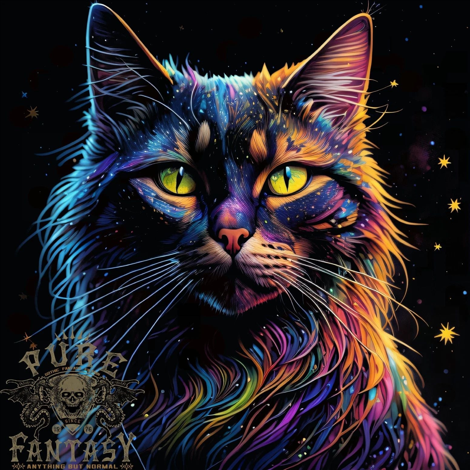 Fantasy Cat With Cool Colours 7 Mens T-Shirt 100% Cotton Unisex T-shirt, Sweatshirt, Hoodie, Long Sleeve Tee - T-Shirt, Sweatshirt, Hoodie