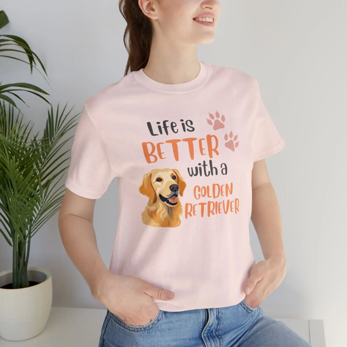 Life is Better With A Golden Retriever Pet Owner Dog Lover Paw Print T-Shirt Unisex T-shirt, Sweatshirt, Hoodie, Long Sleeve Tee - T-Shirt, Sweatshirt, Hoodie