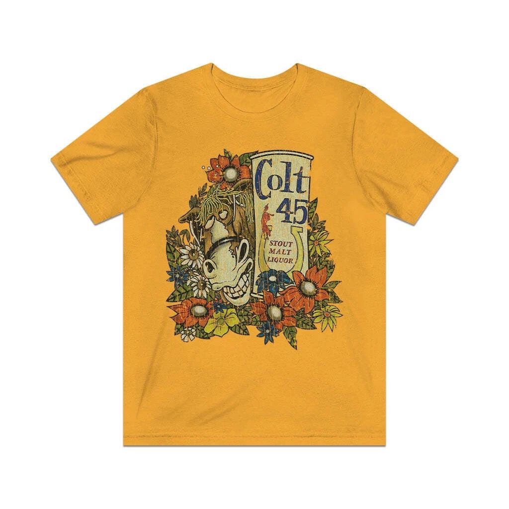 Colt 45 Party Mule 1982 Vintage Men's Gold T-Shirt Unisex T-shirt, Sweatshirt, Hoodie, Long Sleeve Tee - T-Shirt, Sweatshirt, Hoodie