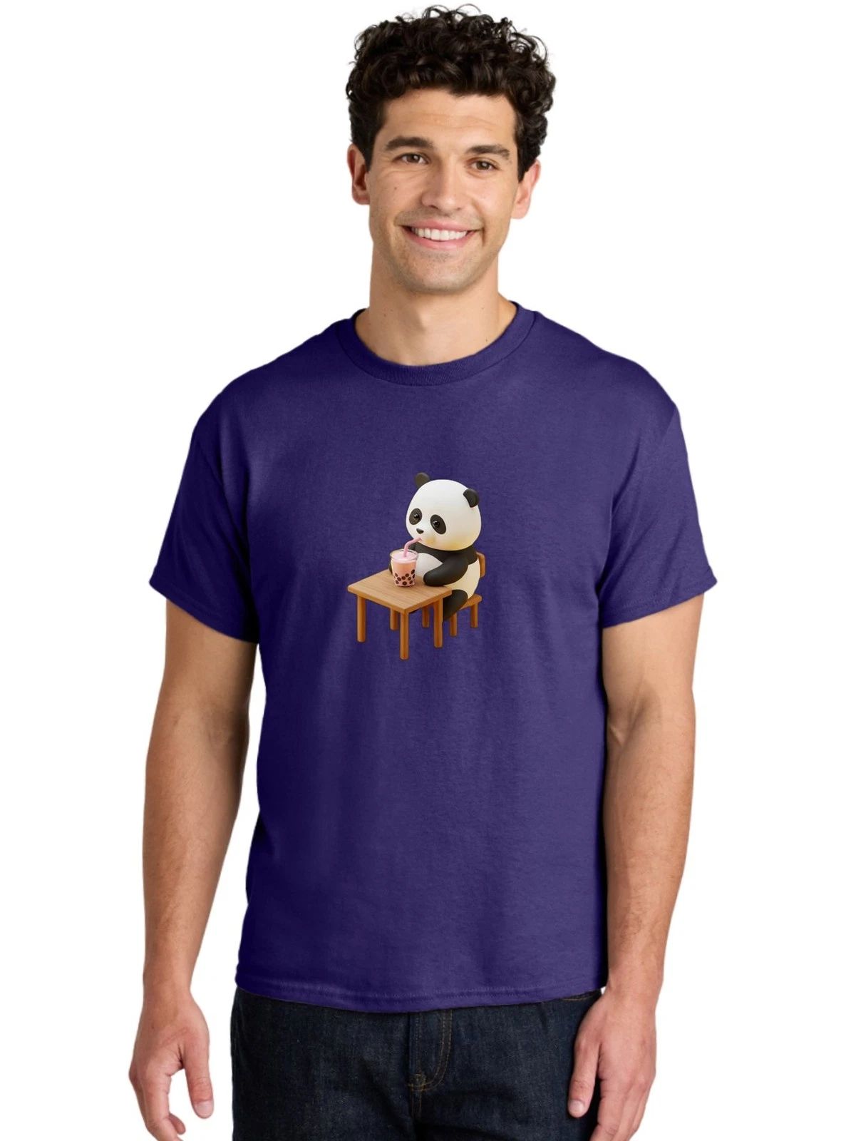 Panda-Drinking-Bubble-Tea-3 Mens Graphic Tee, 100% Cotton, Casual Summer Wear Unisex T-shirt, Sweatshirt, Hoodie, Long Sleeve Tee - T-Shirt, Sweatshirt, Hoodie