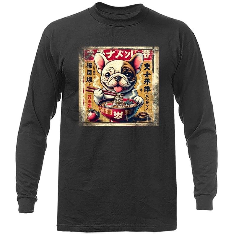 French Bulldog Eating Ramen Noodle-Japanese Anime Manga Long Sleeve T-Shirt Unisex T-shirt, Sweatshirt, Hoodie, Long Sleeve Tee - T-Shirt, Sweatshirt, Hoodie