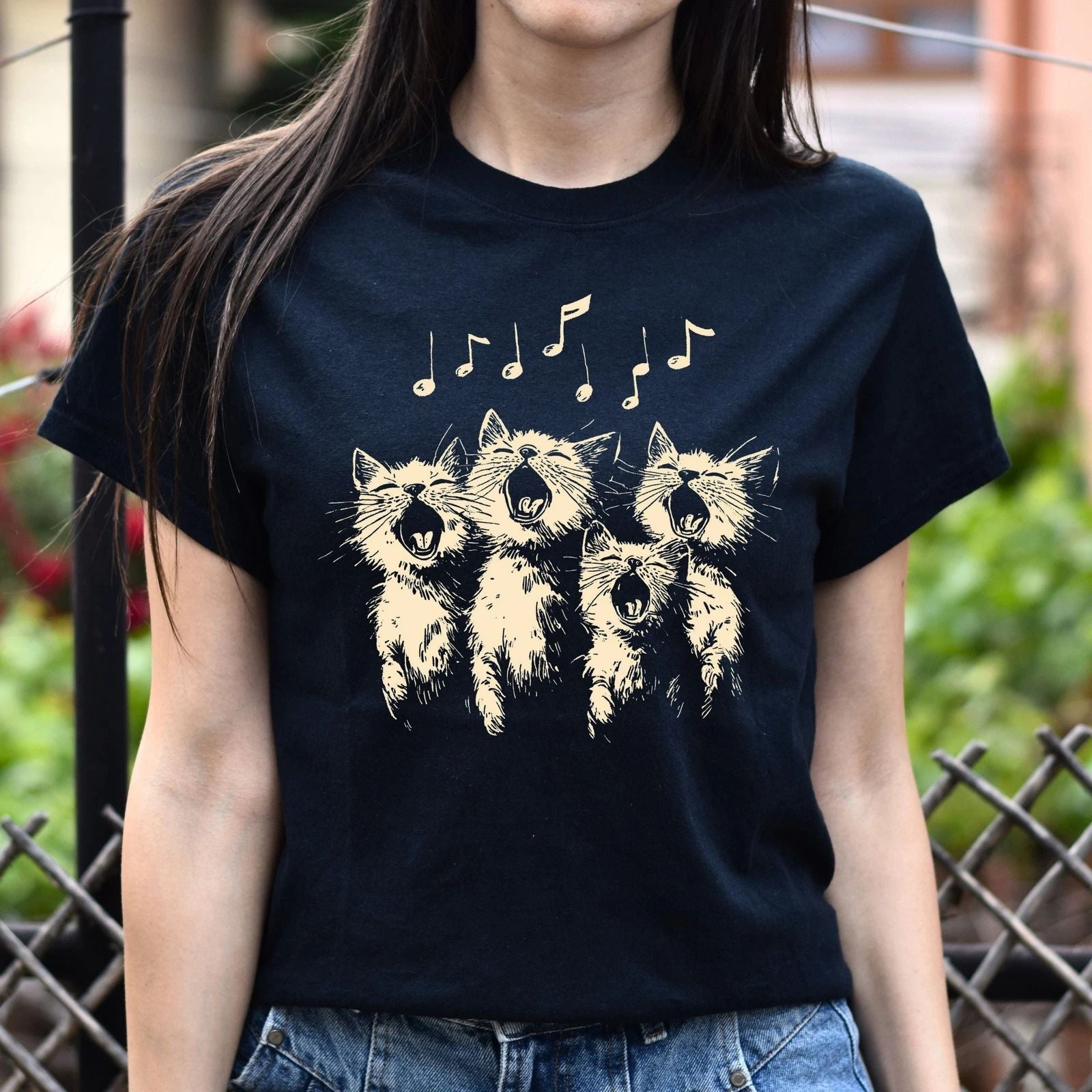 Singing cats Unisex T-Shirt gift silly cat besties Music teacher tee black navy Unisex T-shirt, Sweatshirt, Hoodie, Long Sleeve Tee - T-Shirt, Sweatshirt, Hoodie