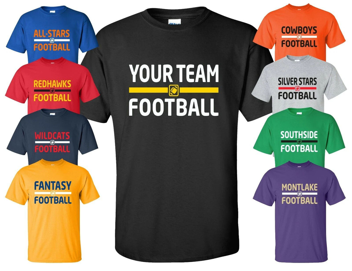 Custom Football T-Shirt w/ YOUR TEAM NAME fantasy practice league jersey parents Unisex T-shirt, Sweatshirt, Hoodie, Long Sleeve Tee - T-Shirt, Sweatshirt, Hoodie