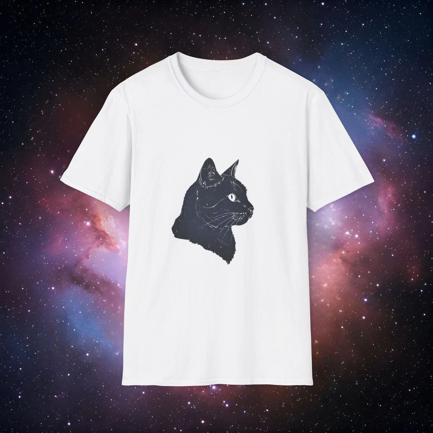Cosmic Cat 2 Silhouette Unisex T-Shirt Softstyle Graphic Tee for Cat Lovers Unisex T-shirt, Sweatshirt, Hoodie, Long Sleeve Tee - T-Shirt, Sweatshirt, Hoodie
