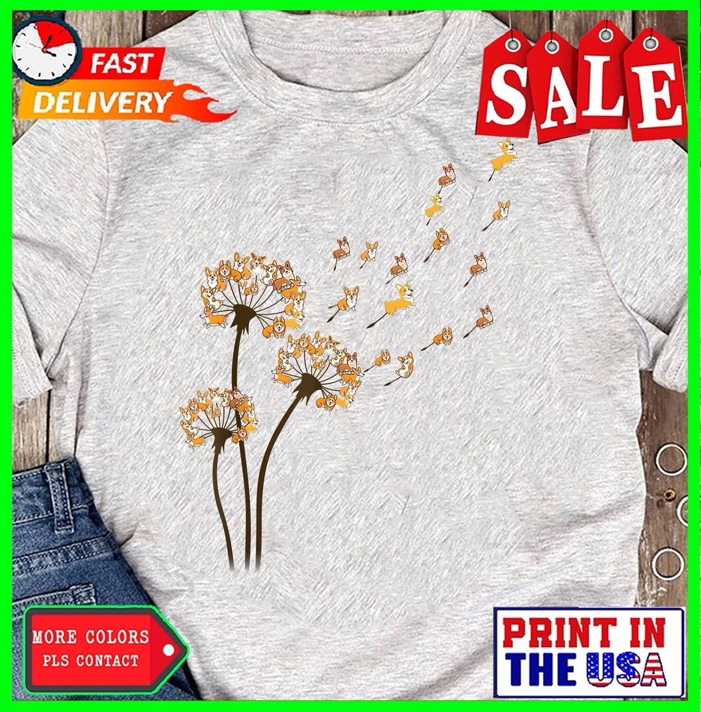 Corgi Flower Fly Dandelion Funny Dog Lover For Mom Men Kids T-Shirt - Gift for D Unisex T-shirt, Sweatshirt, Hoodie, Long Sleeve Tee - T-Shirt, Sweatshirt, Hoodie
