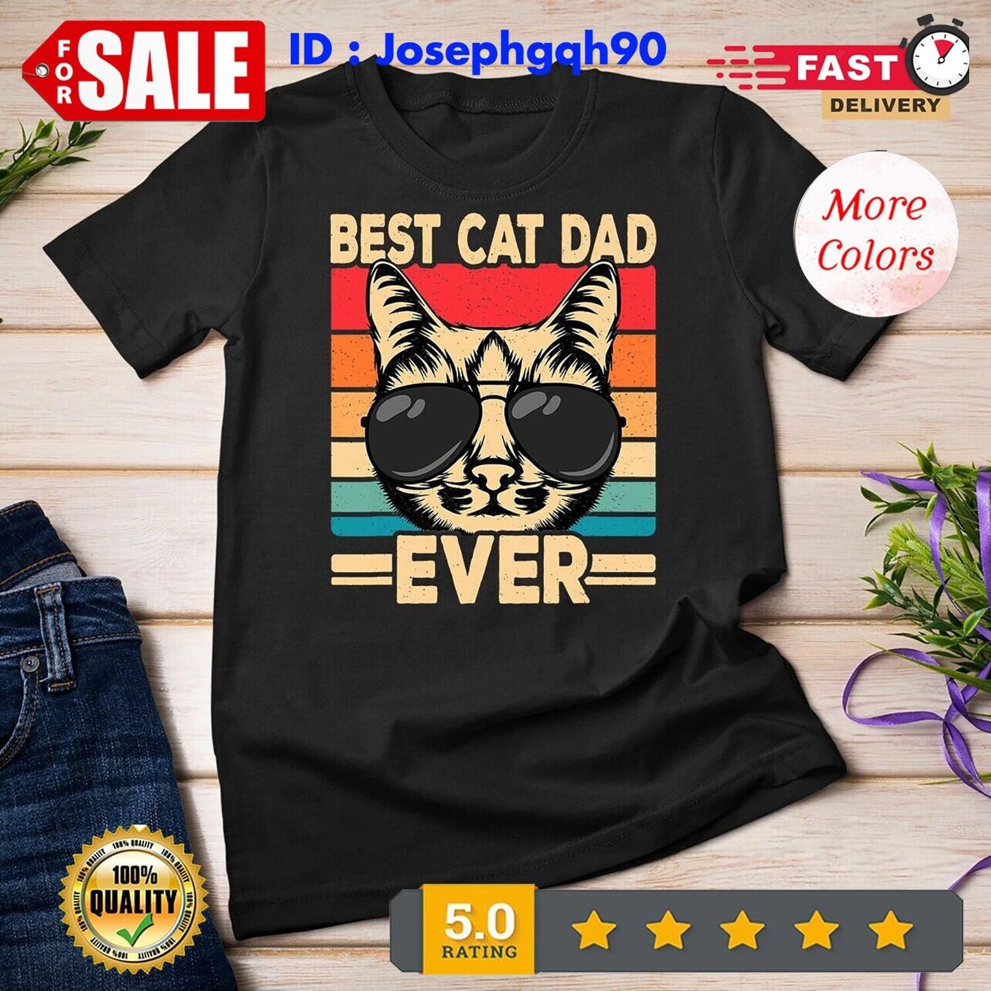 2026/Best Cat Dad Ever Funny Cat Lover Retro Cat T-Shirt Unisex T-shirt Unisex T-shirt, Sweatshirt, Hoodie, Long Sleeve Tee - T-Shirt, Sweatshirt, Hoodie
