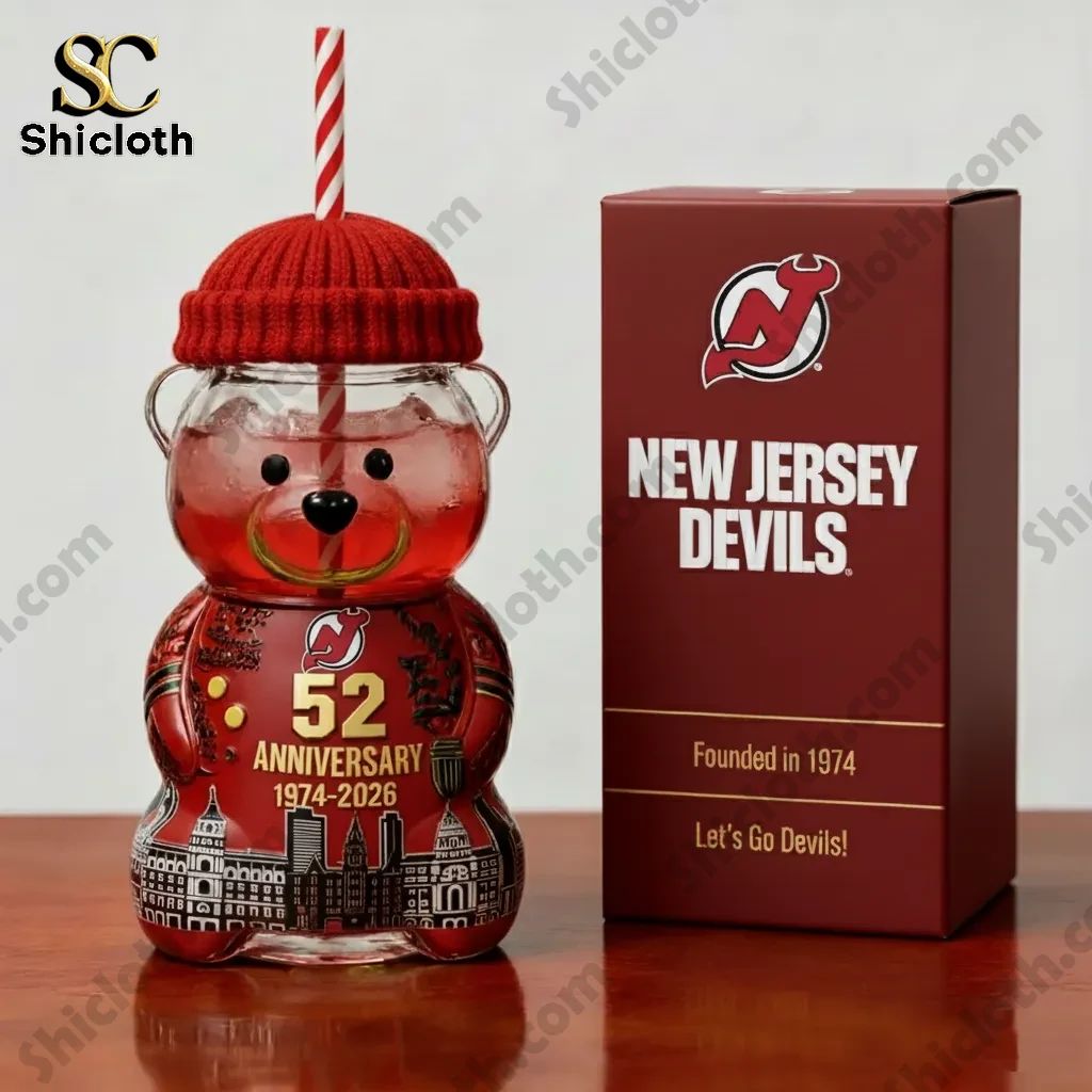 New Jersey Devils 52nd Anniversary Collectible Bear Tumbler (1974-2026) hockey jersey product view 2
