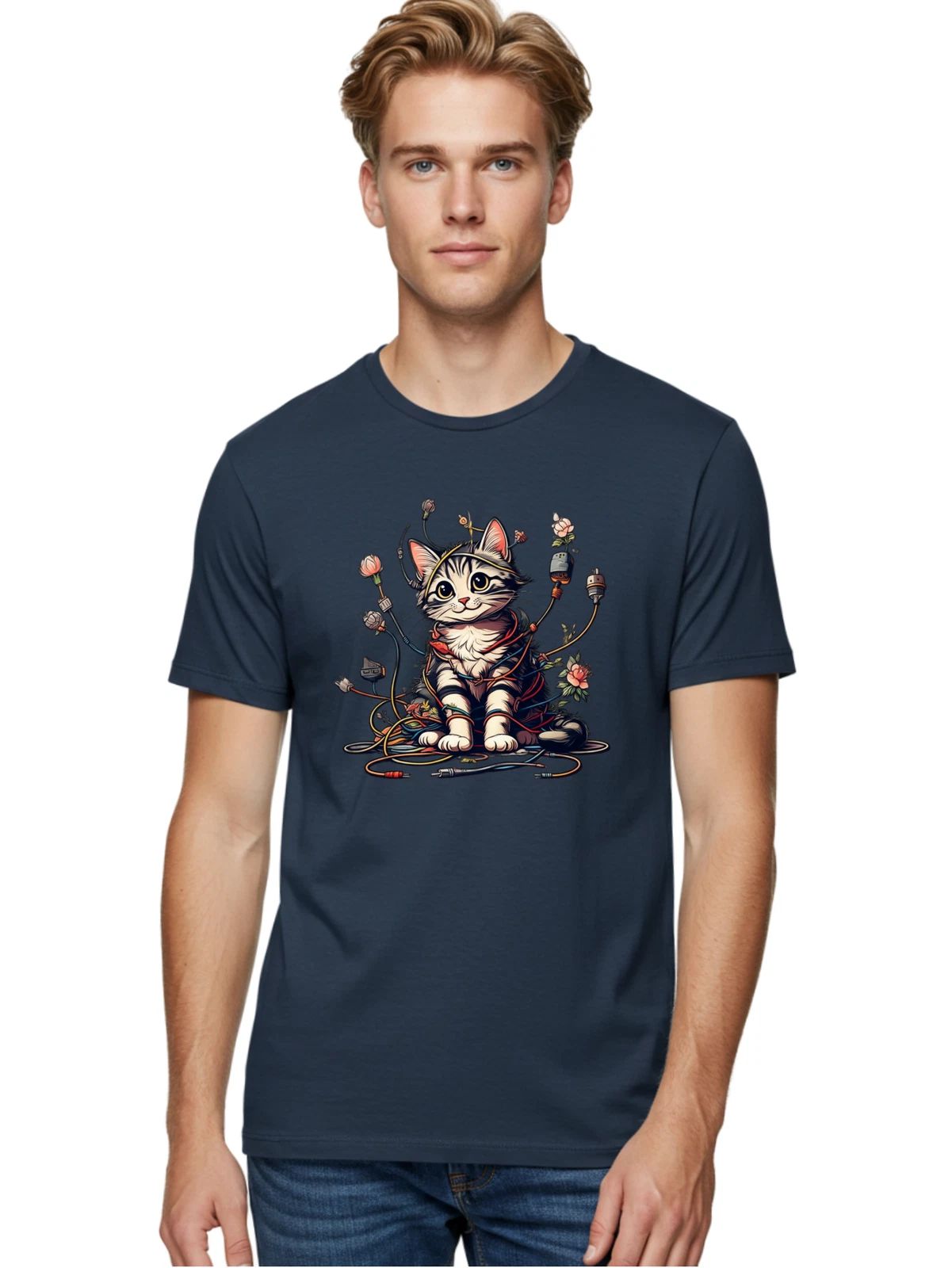 Cyborg-Cat Mens Graphic Tee, 100% Cotton, Casual Summer Wear Unisex T-shirt, Sweatshirt, Hoodie, Long Sleeve Tee - T-Shirt, Sweatshirt, Hoodie