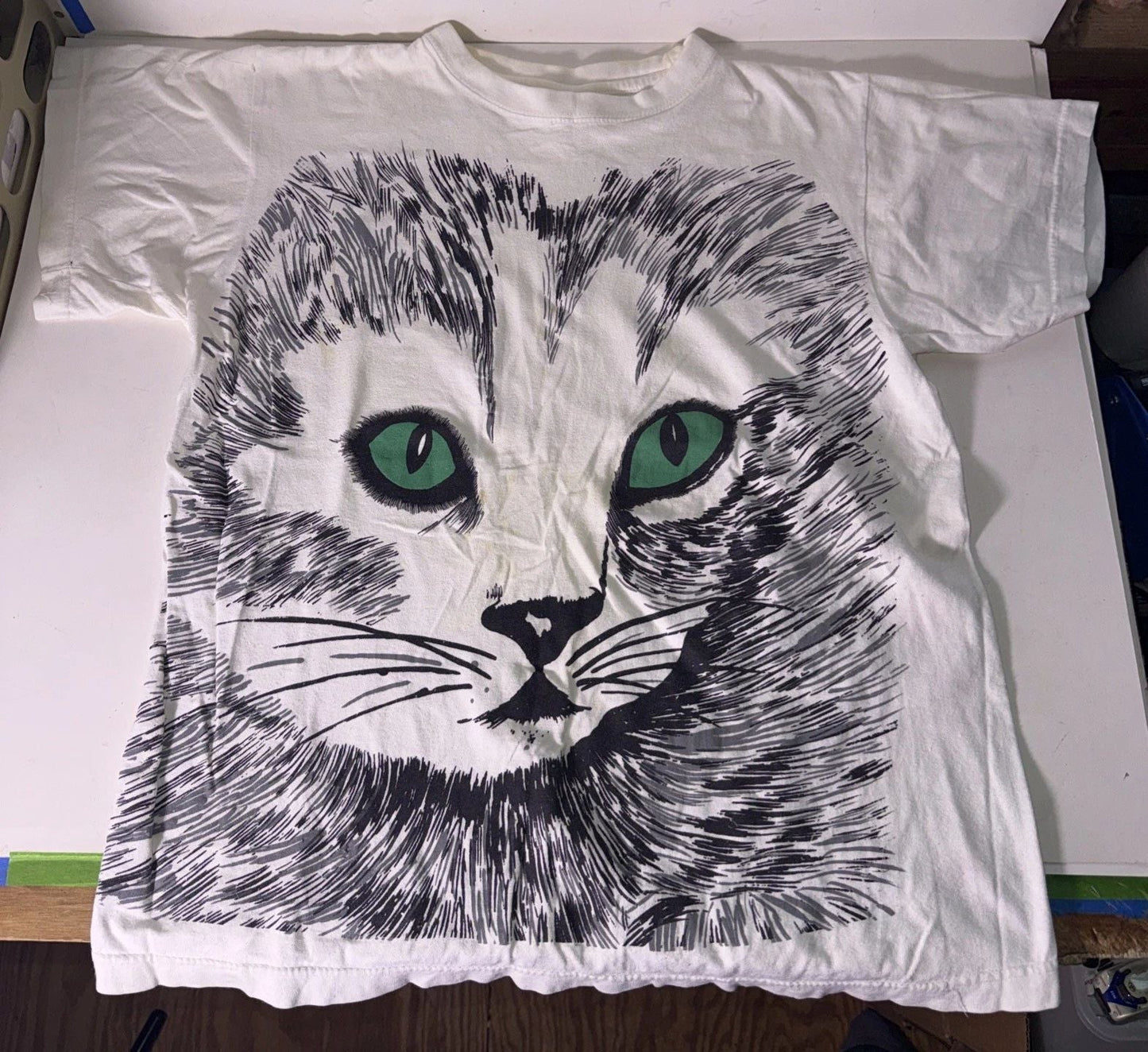 Galaxy White Cat All Over T- Shirt Cat Lover Medium Vintage Unisex T-shirt, Sweatshirt, Hoodie, Long Sleeve Tee - T-Shirt, Sweatshirt, Hoodie