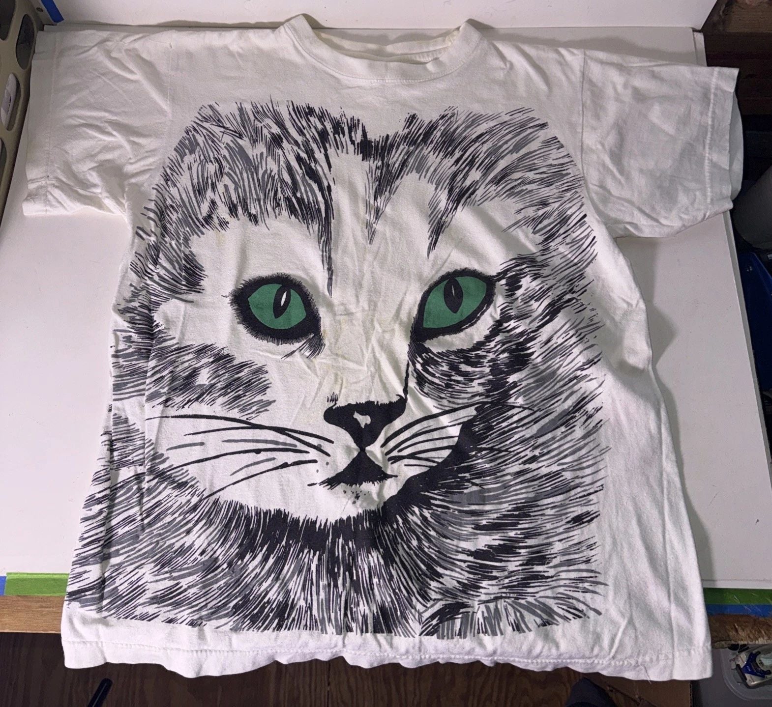 Galaxy White Cat All Over T- Shirt Cat Lover Medium Vintage Unisex T-shirt, Sweatshirt, Hoodie, Long Sleeve Tee - T-Shirt, Sweatshirt, Hoodie
