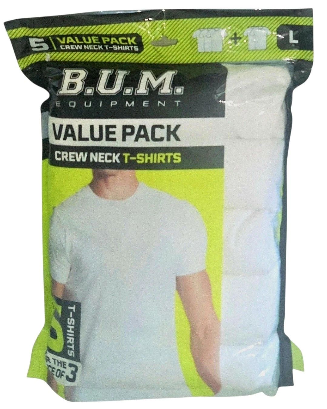 BUM 5x Value Pack Men's T-shirts, Cotton, White, Large Unisex T-shirt, Sweatshirt, Hoodie, Long Sleeve Tee - T-Shirt, Sweatshirt, Hoodie