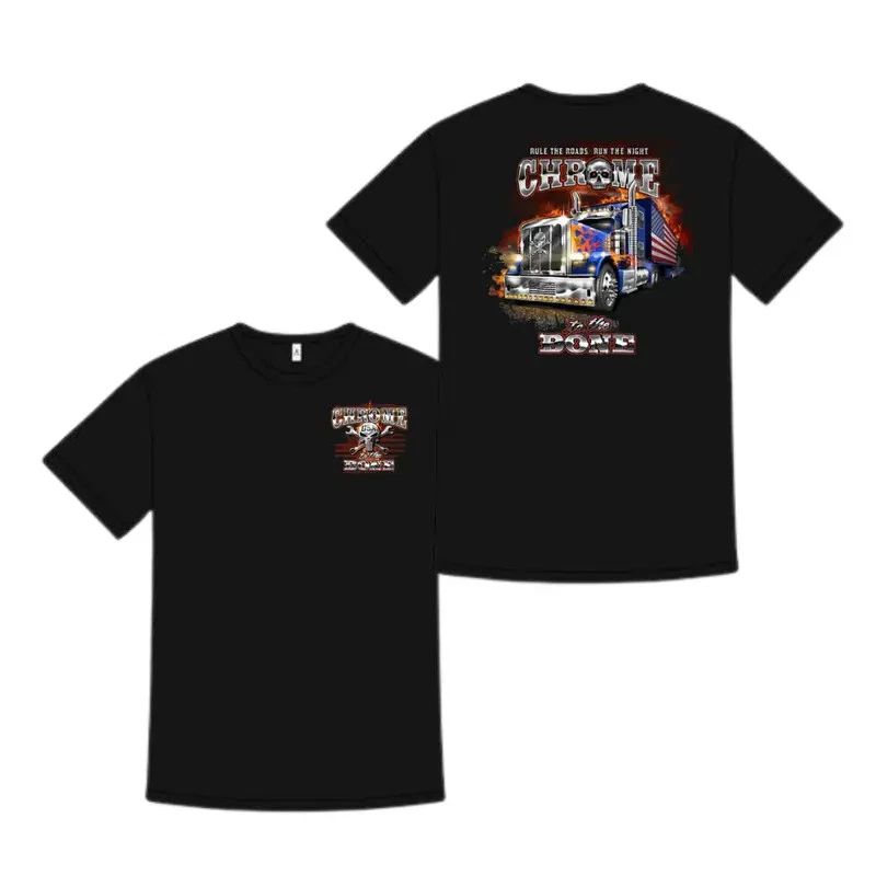 Chrome To The Bone Truck Shirt, Skull Semi Truck Graphic Tee, Patriotic Big Rig Unisex T-shirt, Sweatshirt, Hoodie, Long Sleeve Tee - T-Shirt, Sweatshirt, Hoodie