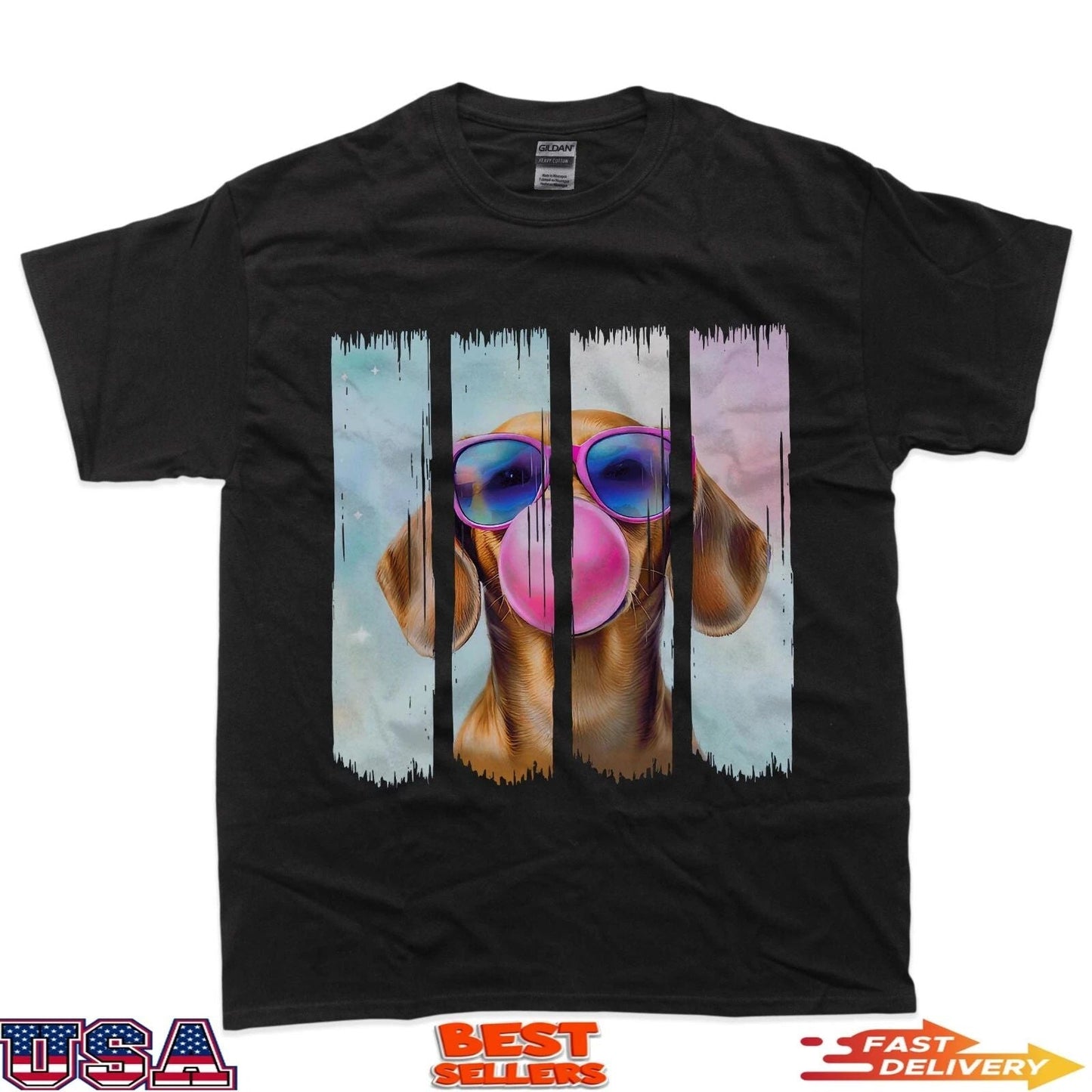 Doxie Dog Blowing Bubblegum Wearing Glasses Cute Dachshund T-Shirt Unisex T-shirt, Sweatshirt, Hoodie, Long Sleeve Tee - T-Shirt, Sweatshirt, Hoodie
