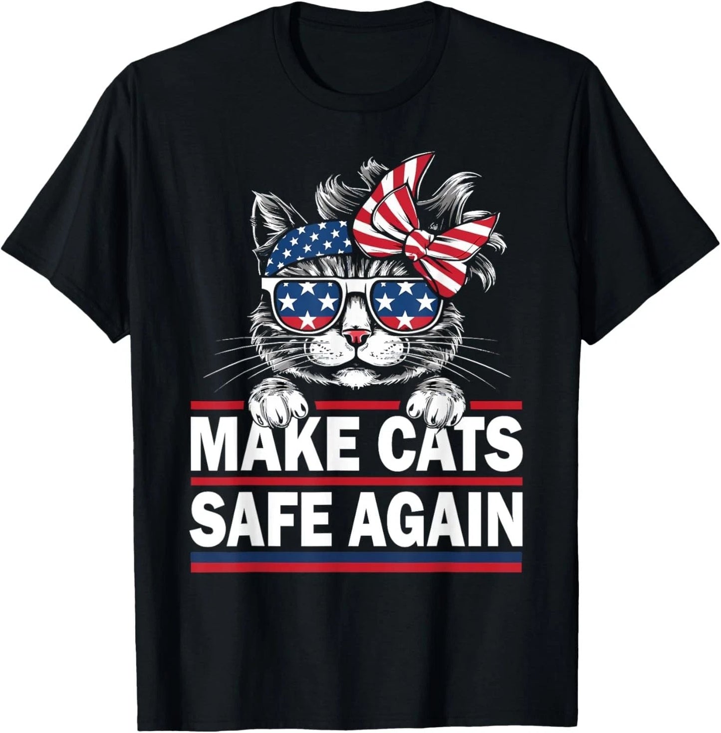 Make Cats Safe Again Funny Cat Lover USA Flag T-Shirt Unisex T-shirt, Sweatshirt, Hoodie, Long Sleeve Tee - T-Shirt, Sweatshirt, Hoodie