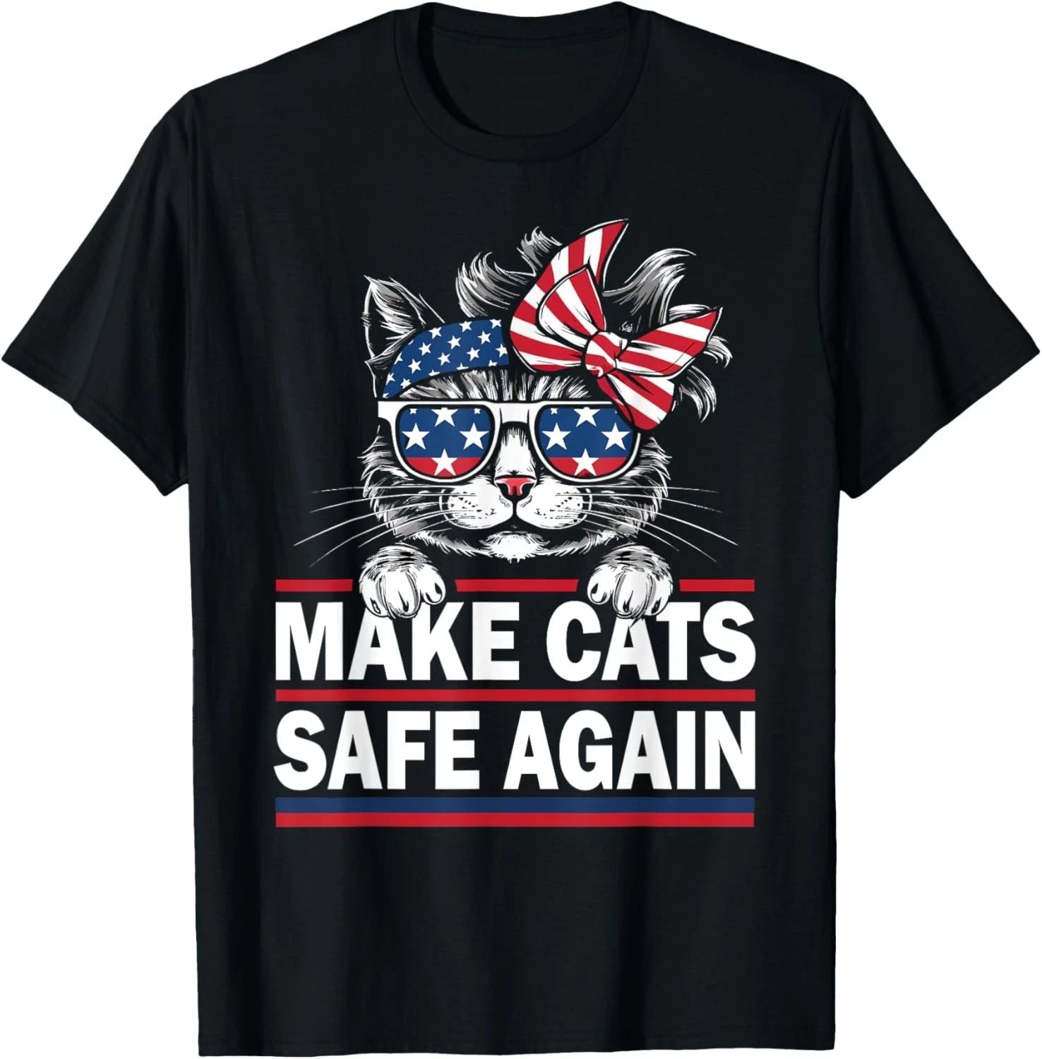 Make Cats Safe Again Funny Cat Lover USA Flag T-Shirt Unisex T-shirt, Sweatshirt, Hoodie, Long Sleeve Tee - T-Shirt, Sweatshirt, Hoodie