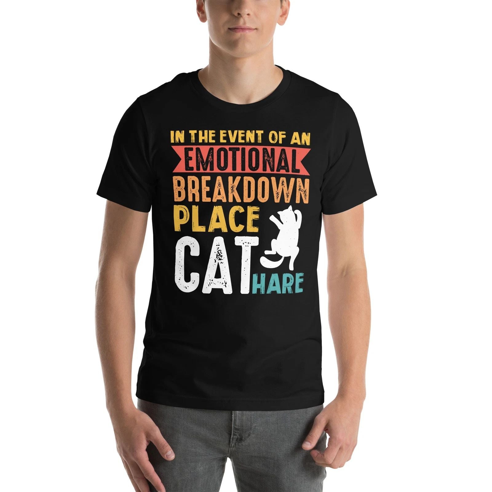 Funny Cat Lover Emotional Breakdown Place Cat Here Graphic Unisex T-shirt, Sweatshirt, Hoodie, Long Sleeve Tee - T-Shirt, Sweatshirt, Hoodie