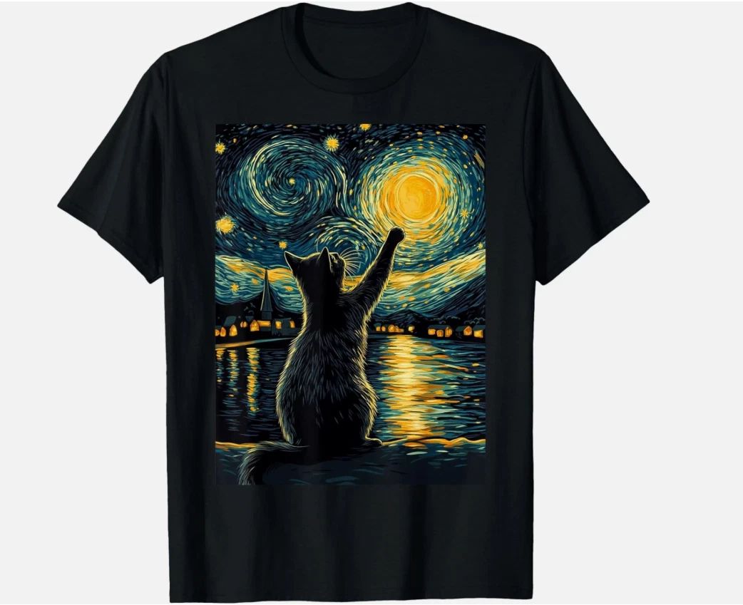 Black Cat Starry Night Gift for Cat Lover Unisex T-Shirt Unisex T-shirt, Sweatshirt, Hoodie, Long Sleeve Tee - T-Shirt, Sweatshirt, Hoodie