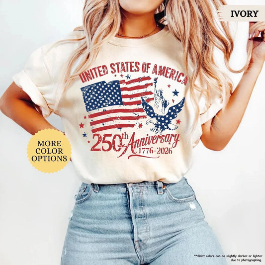 America 250th Anniversary Shirt  Patriotic Eagle Tee  Distressed Unisex T-shirt, Sweatshirt, Hoodie, Long Sleeve Tee - T-Shirt, Sweatshirt, Hoodie