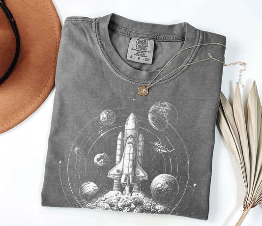 Aesthetic Spaceship Shirt  Vintage Space Tshirt  Retro Comfort Colors  Y2K Unisex T-shirt, Sweatshirt, Hoodie, Long Sleeve Tee - T-Shirt, Sweatshirt, Hoodie