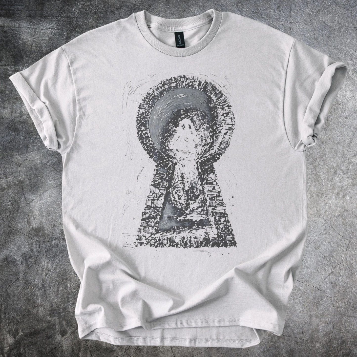 Dark Portal Graphic Tee Mystical Abstract Art Shirt Ice Gray Unisex T-shirt, Sweatshirt, Hoodie, Long Sleeve Tee - T-Shirt, Sweatshirt, Hoodie