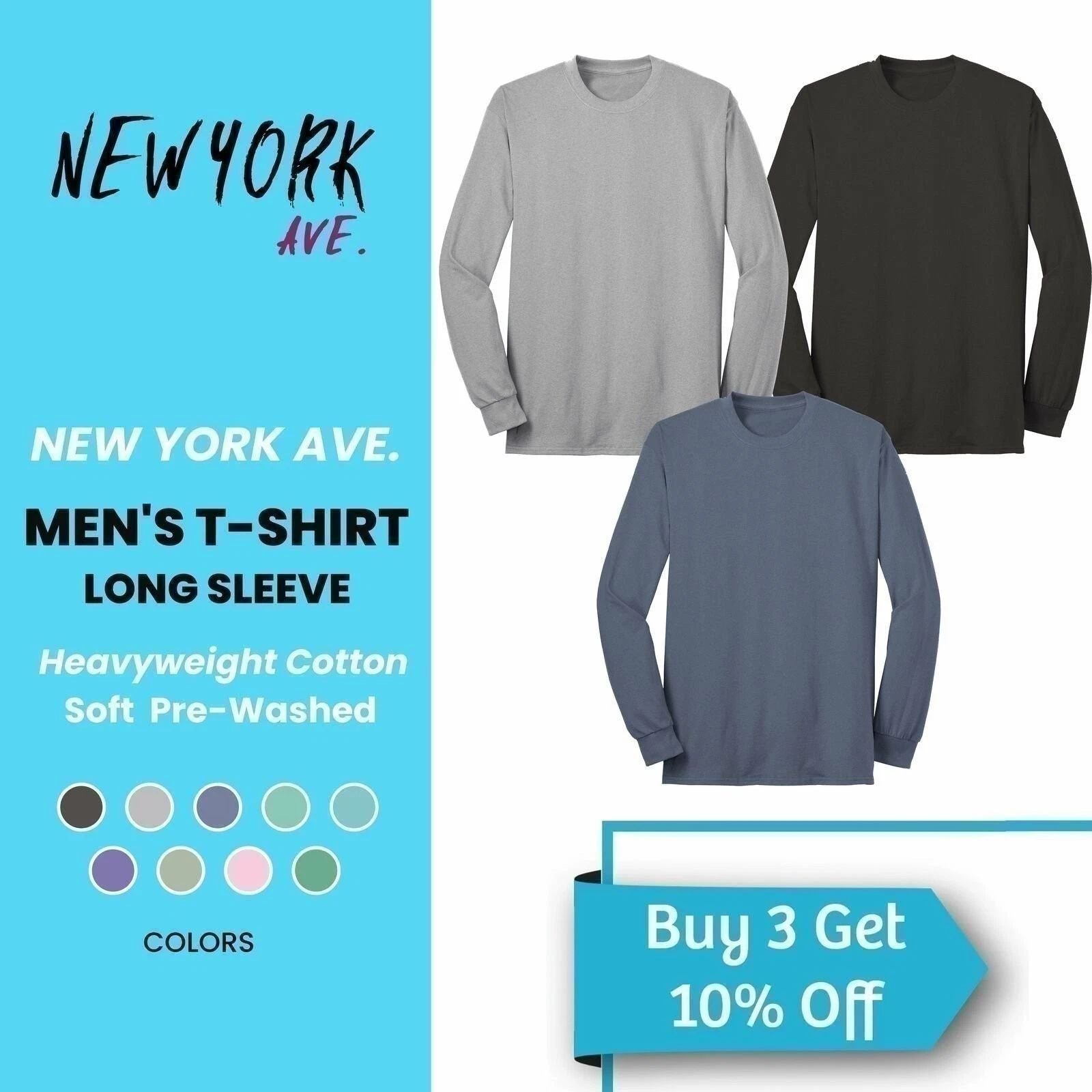 Men's T-Shirt Long Sleeve Cotton Crew Neck Soft Pre-Washed Heavyweight Unisex T-shirt, Sweatshirt, Hoodie, Long Sleeve Tee - T-Shirt, Sweatshirt, Hoodie