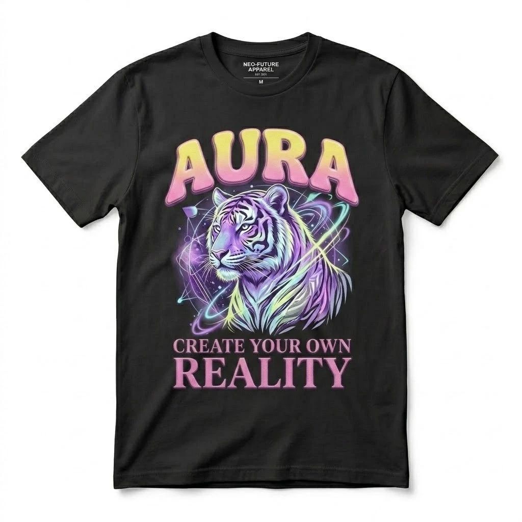 Aura Tiger T-Shirt Create Your Own Reality Vaporwave Aesthetic Graphic Tee Black Unisex T-shirt, Sweatshirt, Hoodie, Long Sleeve Tee - T-Shirt, Sweatshirt, Hoodie