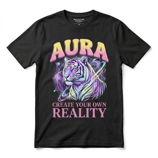 Aura Tiger T-Shirt Create Your Own Reality Vaporwave Aesthetic Graphic Tee Black Unisex T-shirt, Sweatshirt, Hoodie, Long Sleeve Tee - T-Shirt, Sweatshirt, Hoodie