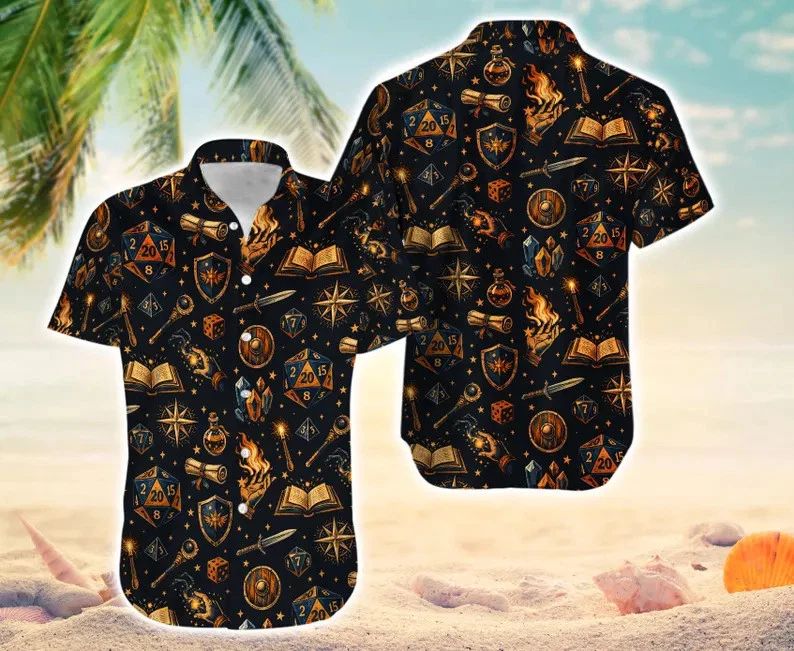 Fantasy RPG Tabletop Gaming Hawaii Shirt Dice Dragon Gamer Aloha Unisex T-shirt, Sweatshirt, Hoodie, Long Sleeve Tee - T-Shirt, Sweatshirt, Hoodie