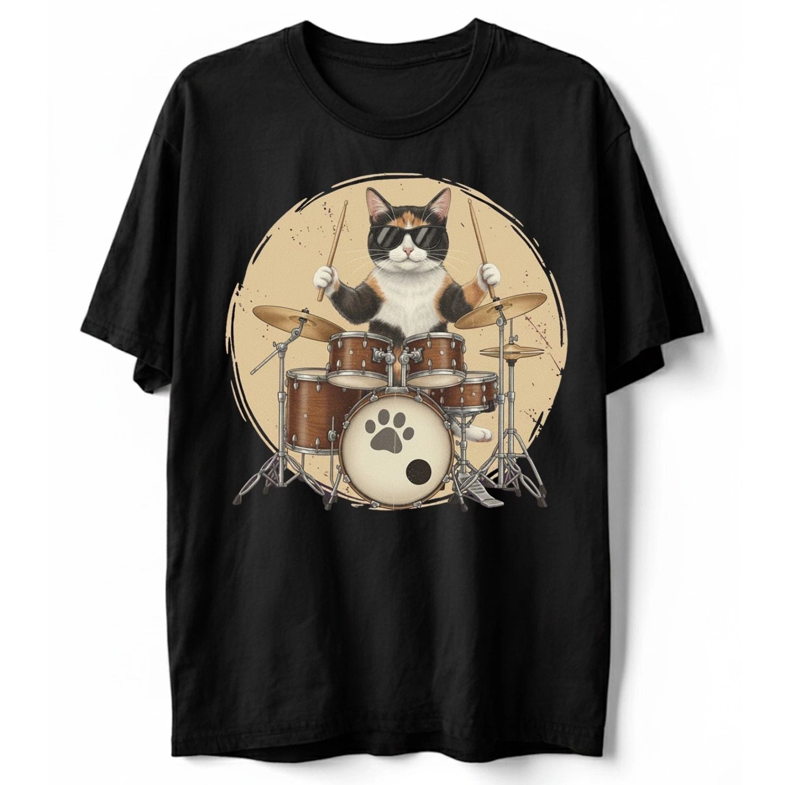 Cool Calico Cat Playing Drums T-Shirt Funny Drummer Musician Pet Lover Gift Tee Unisex T-shirt, Sweatshirt, Hoodie, Long Sleeve Tee - T-Shirt, Sweatshirt, Hoodie